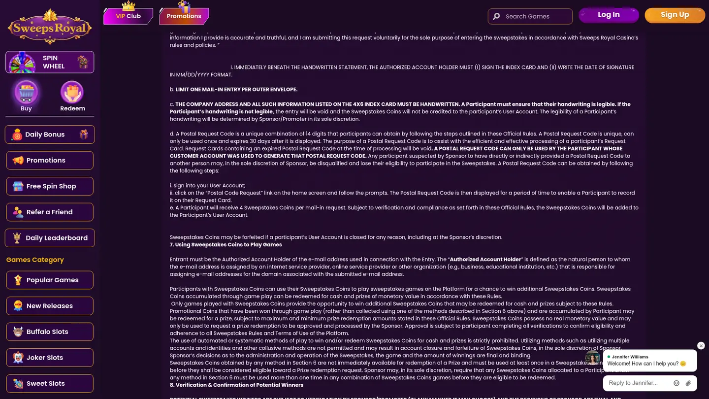 SweepsRoyal Casino — Terms in detail