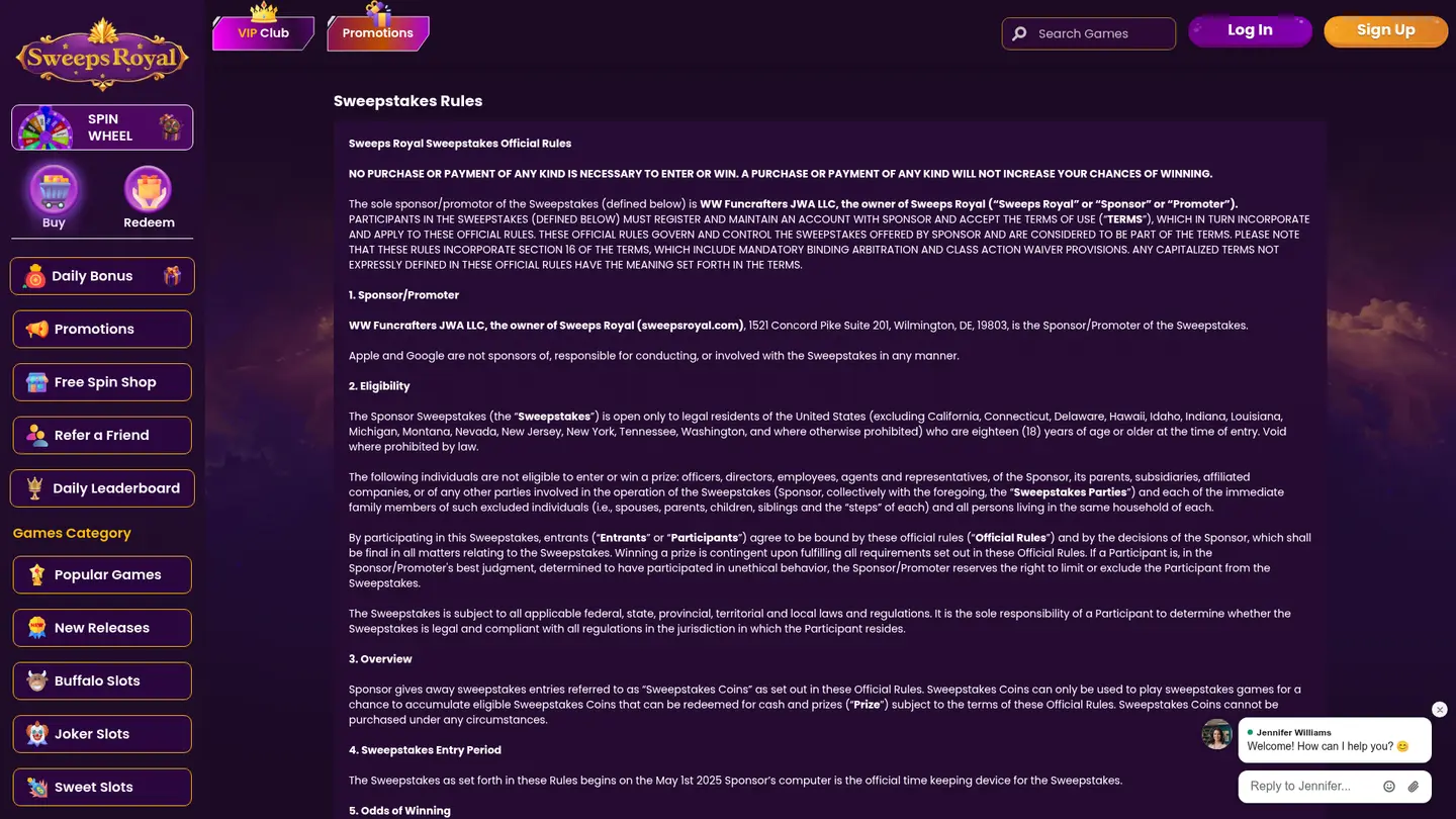 SweepsRoyal Casino — Withdrawal terms