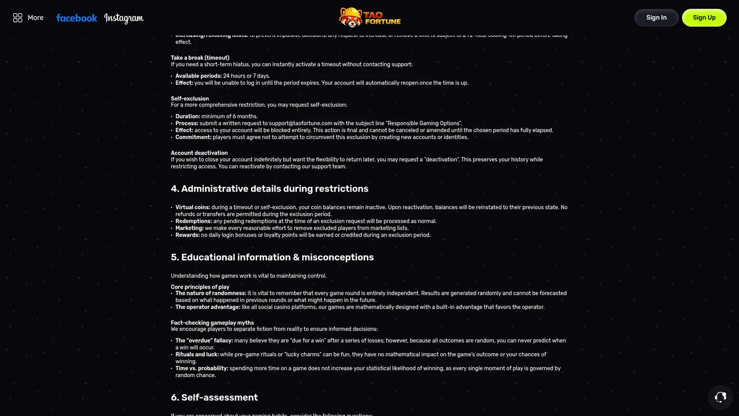 Tao Fortune Casino — Support in detail