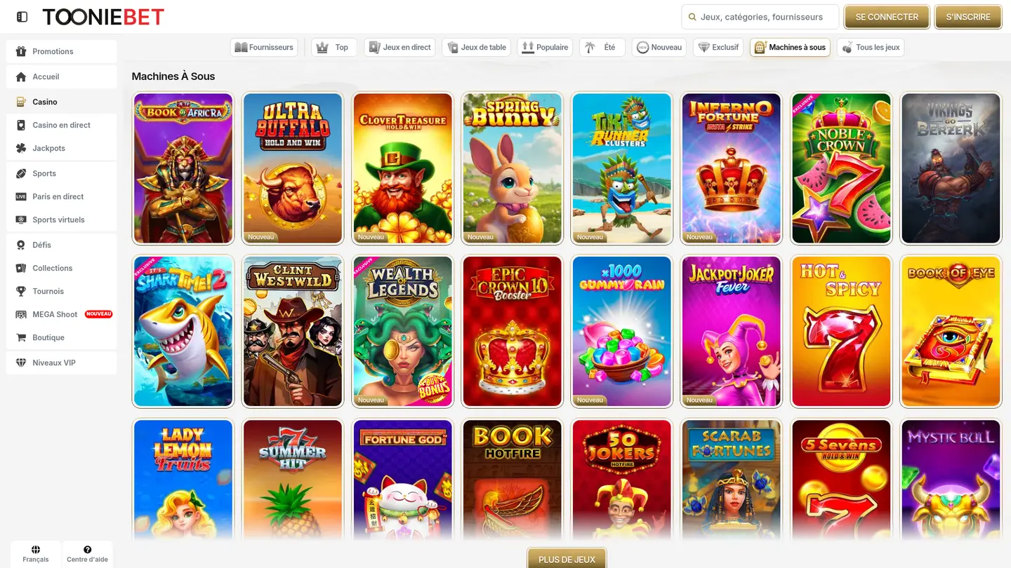 Tooniebet Casino Ontario — Game lobby