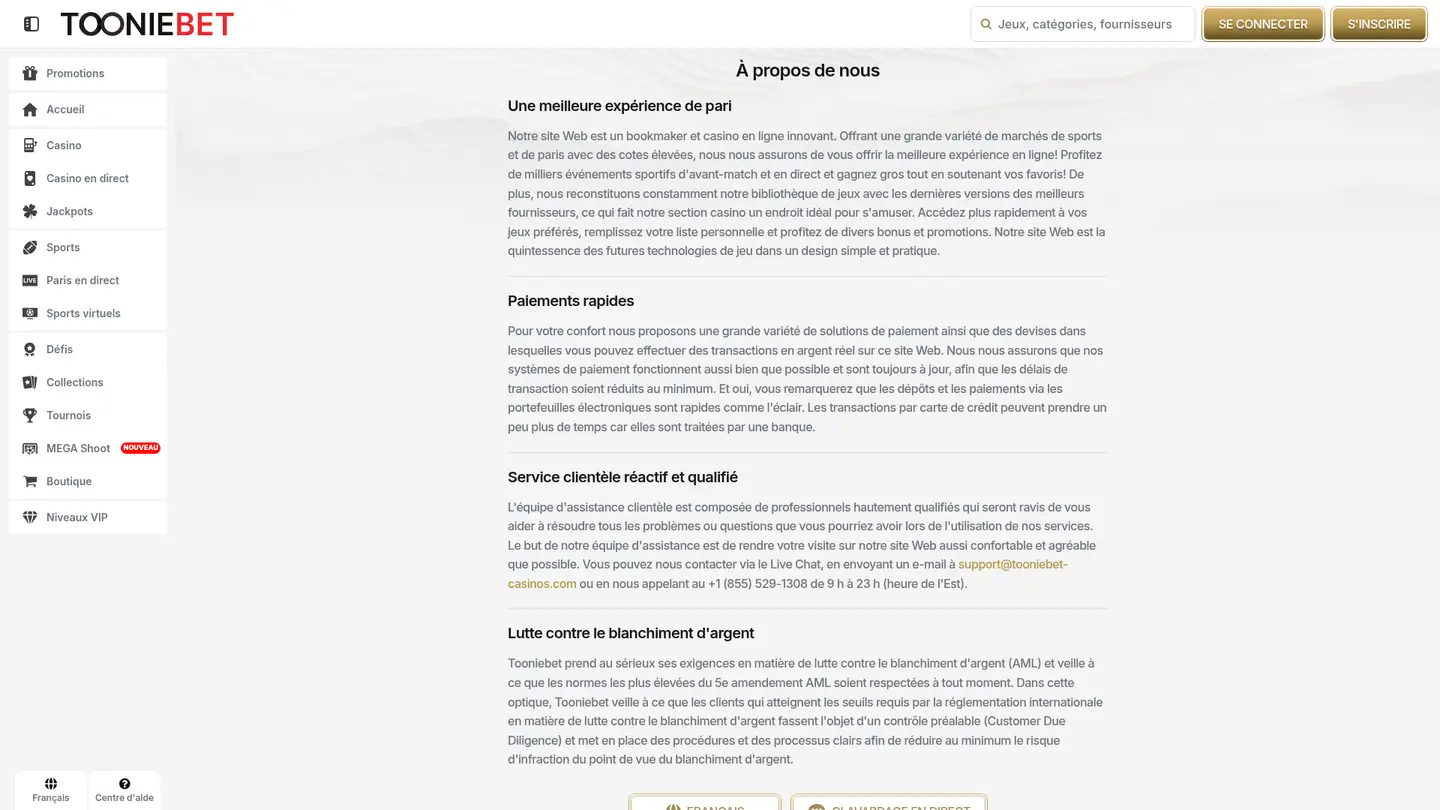 Tooniebet Casino Ontario — Support and licensing