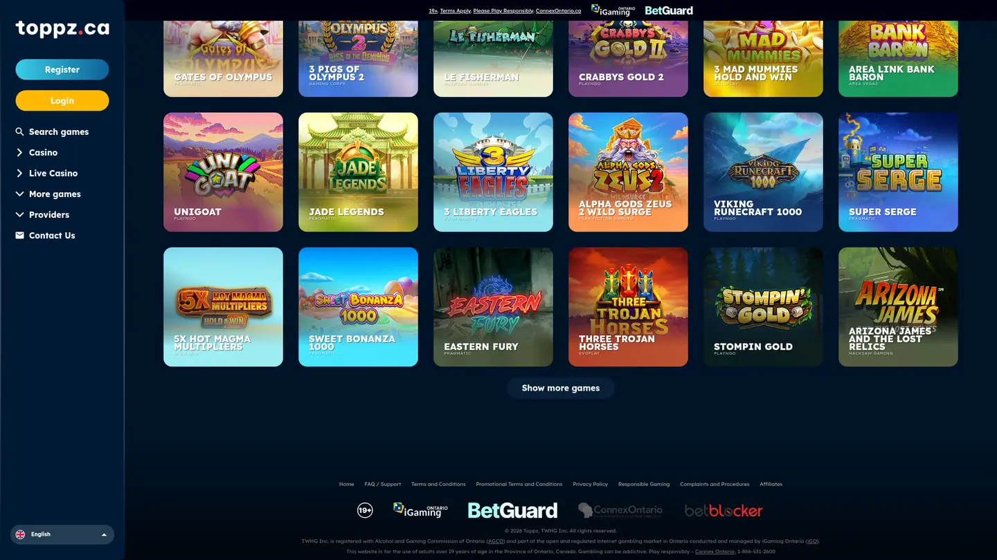 Toppz Casino — More of the lobby