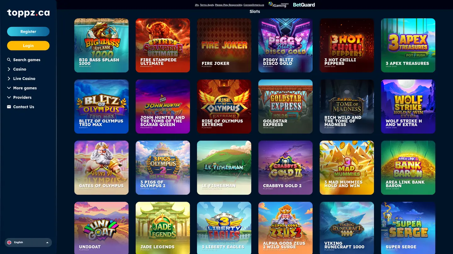Toppz Casino — Game lobby