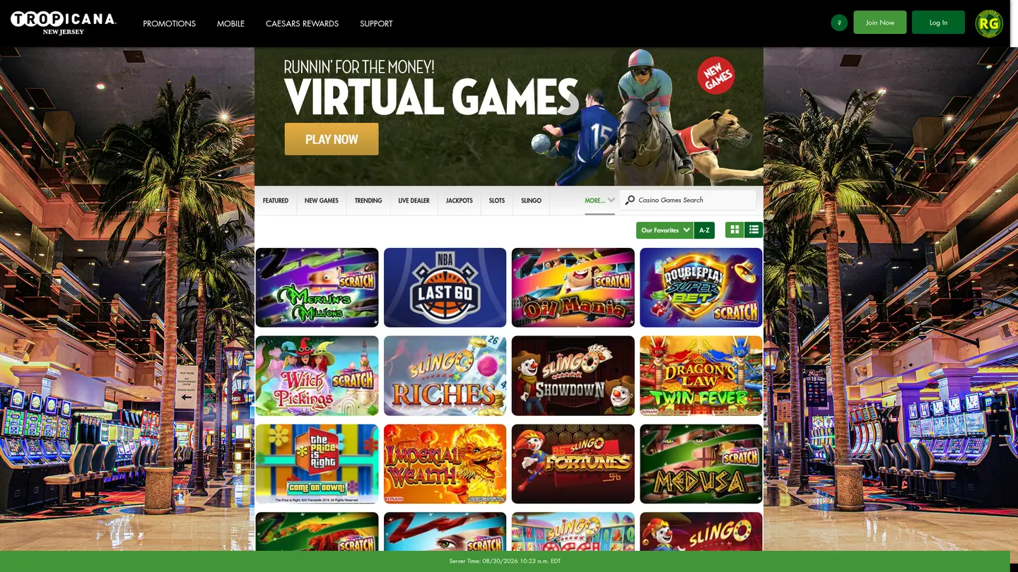 Tropicana Casino NJ — Game lobby