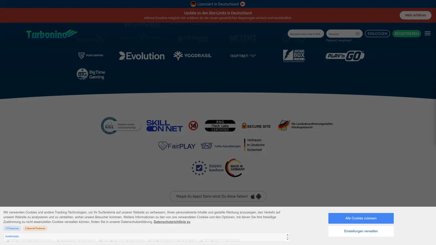Turbonino Casino DE — Payment methods and licensing