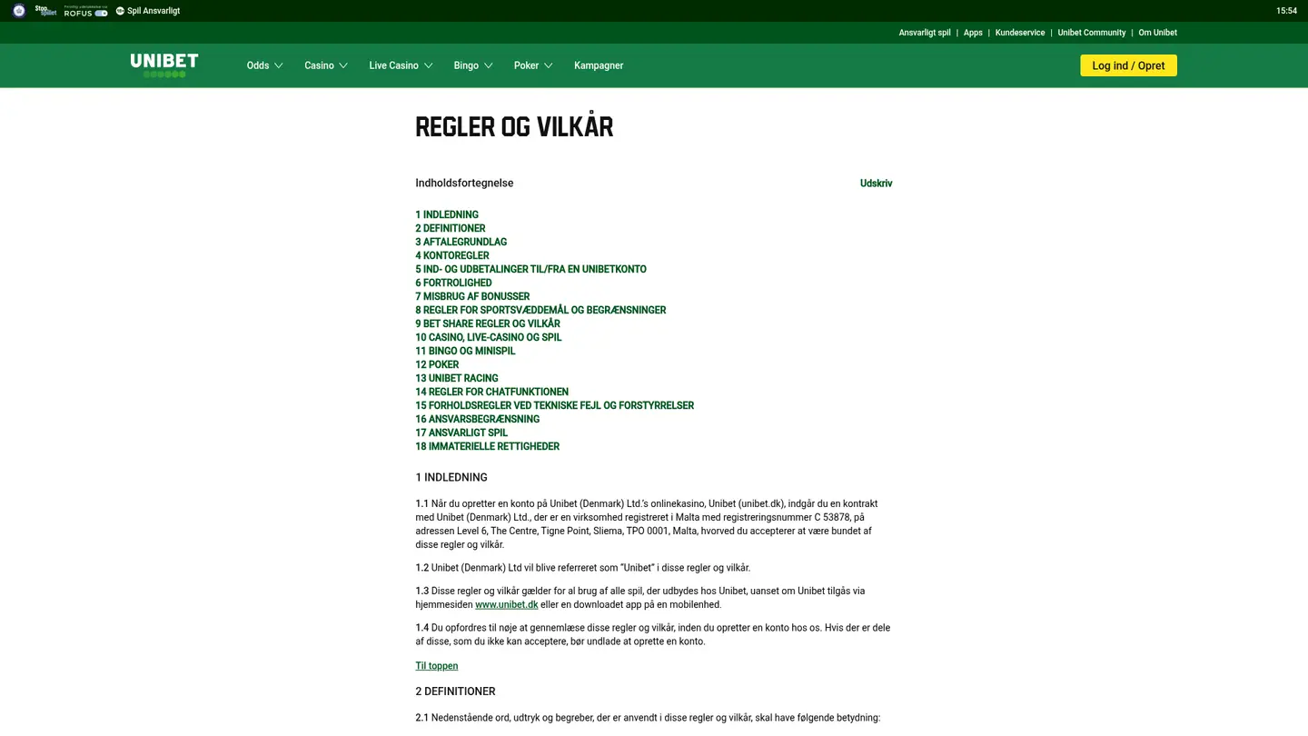 Unibet Casino DK — Withdrawal terms