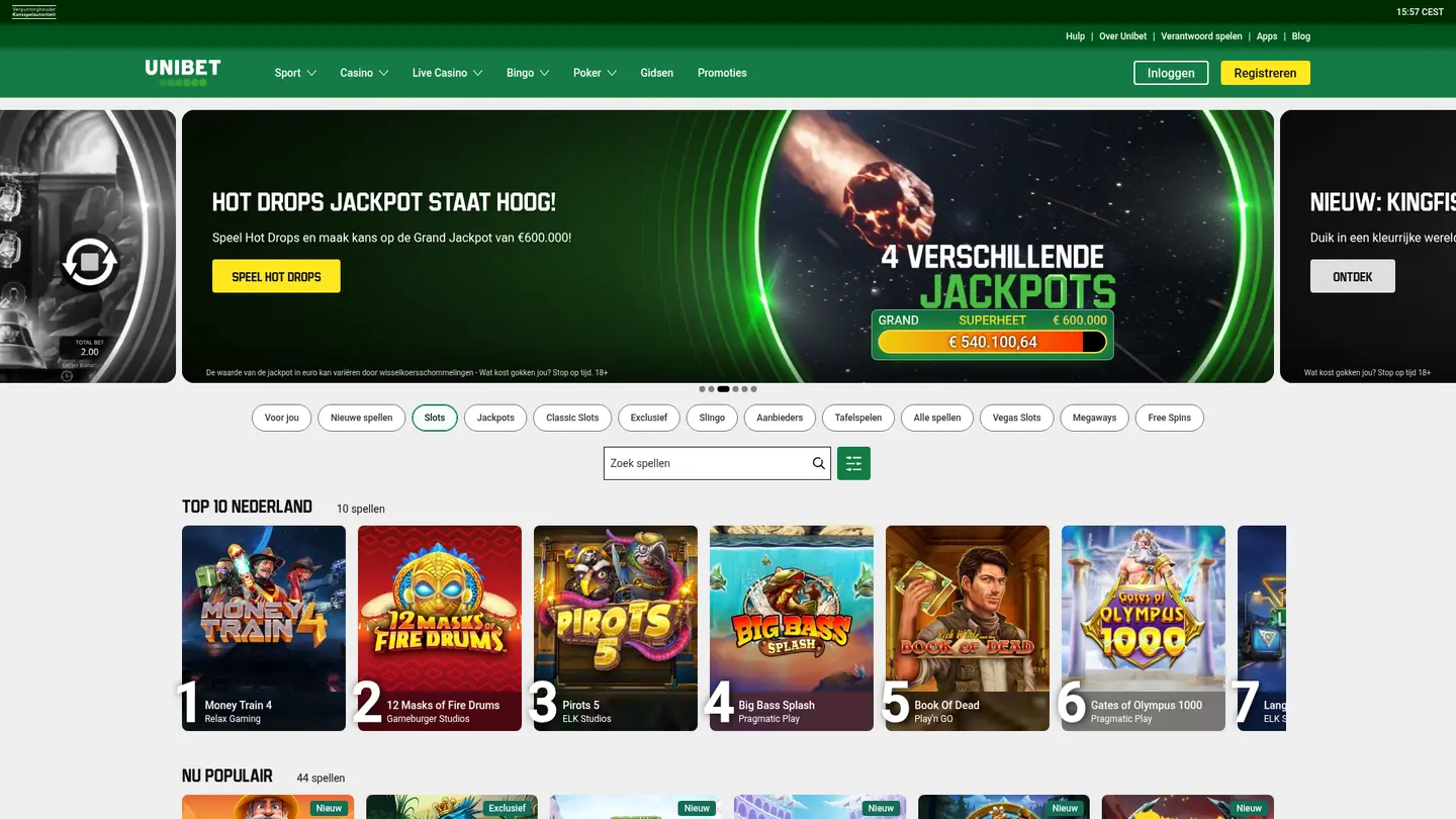 Unibet Casino NL — Game lobby