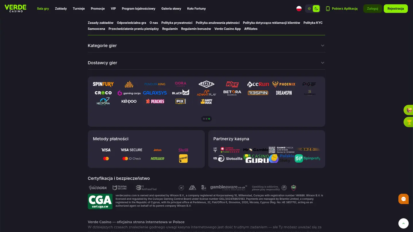 Verde Casino — Payment methods and licensing