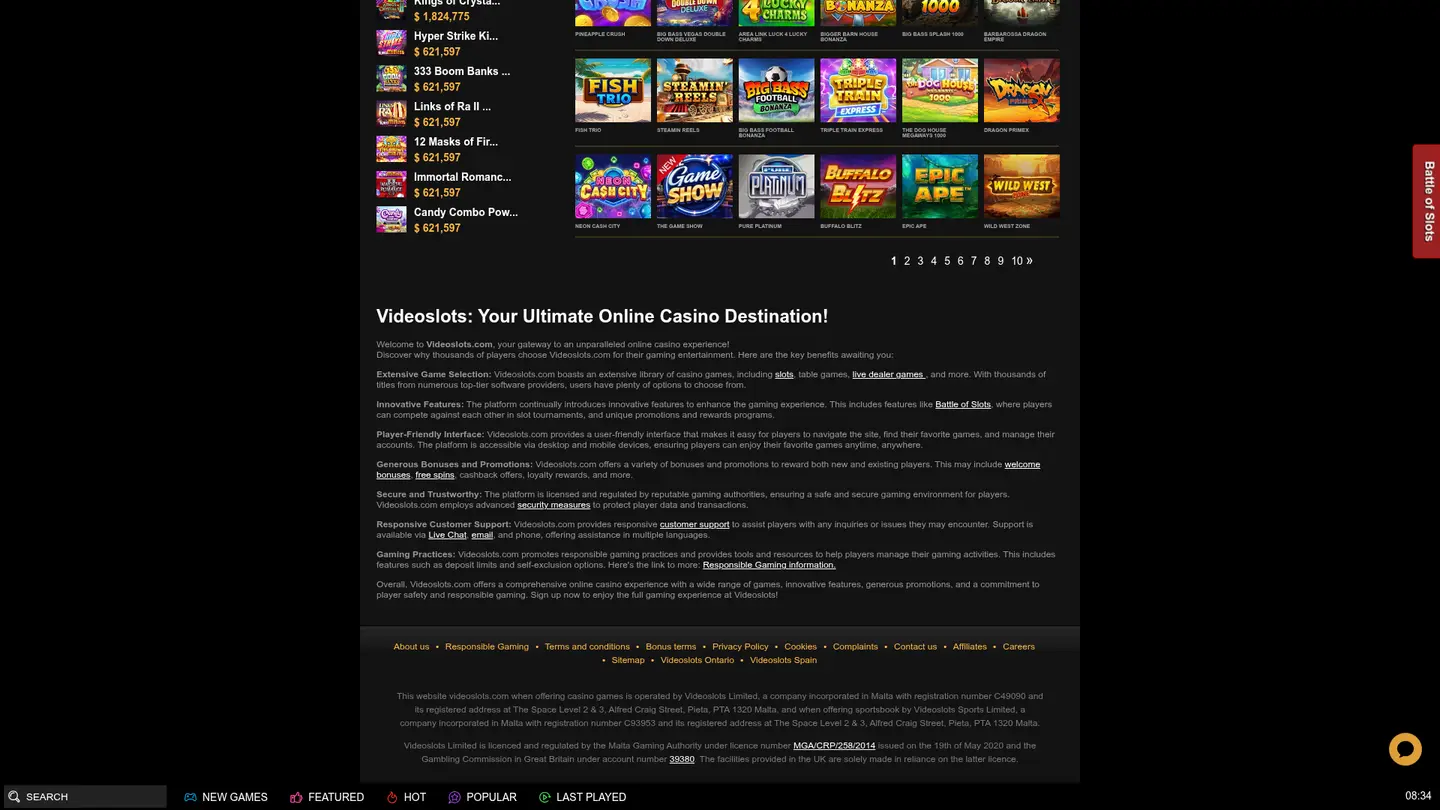 Videoslots Casino Ontario — Payment methods and licensing