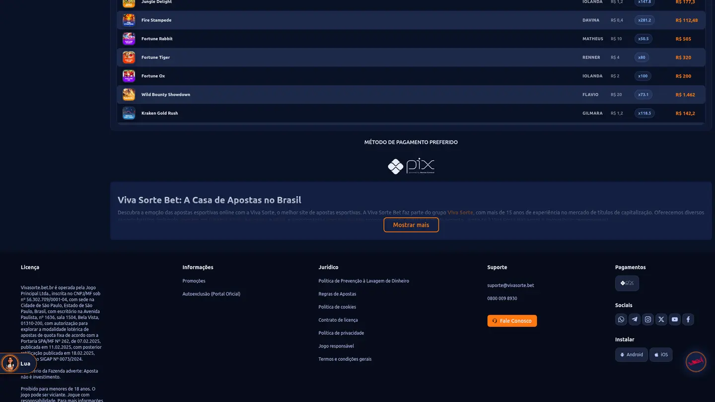Viva Sorte Casino — Payment methods and licensing