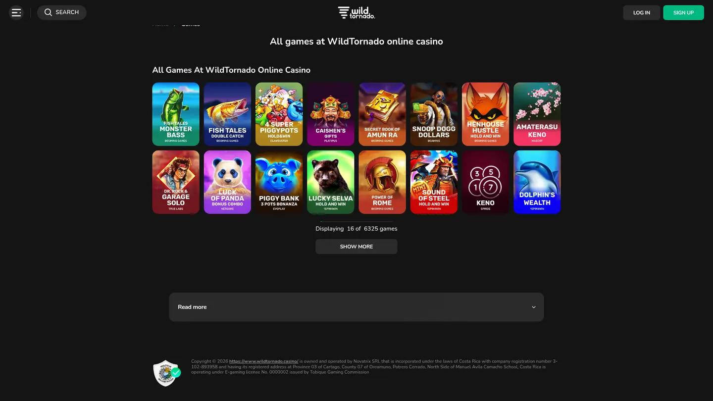 WildTornado Casino — More of the lobby
