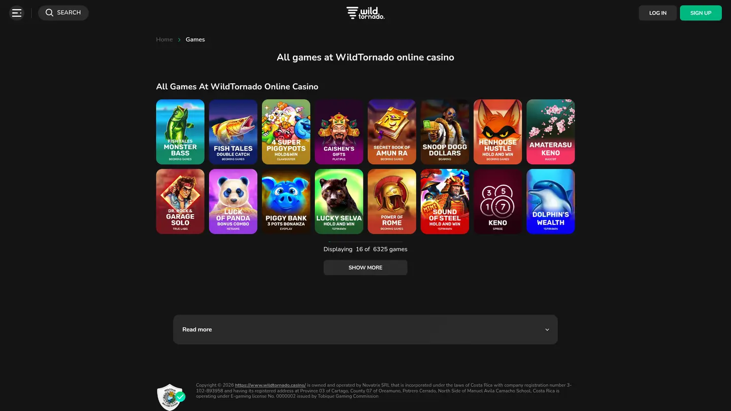 WildTornado Casino — Game lobby
