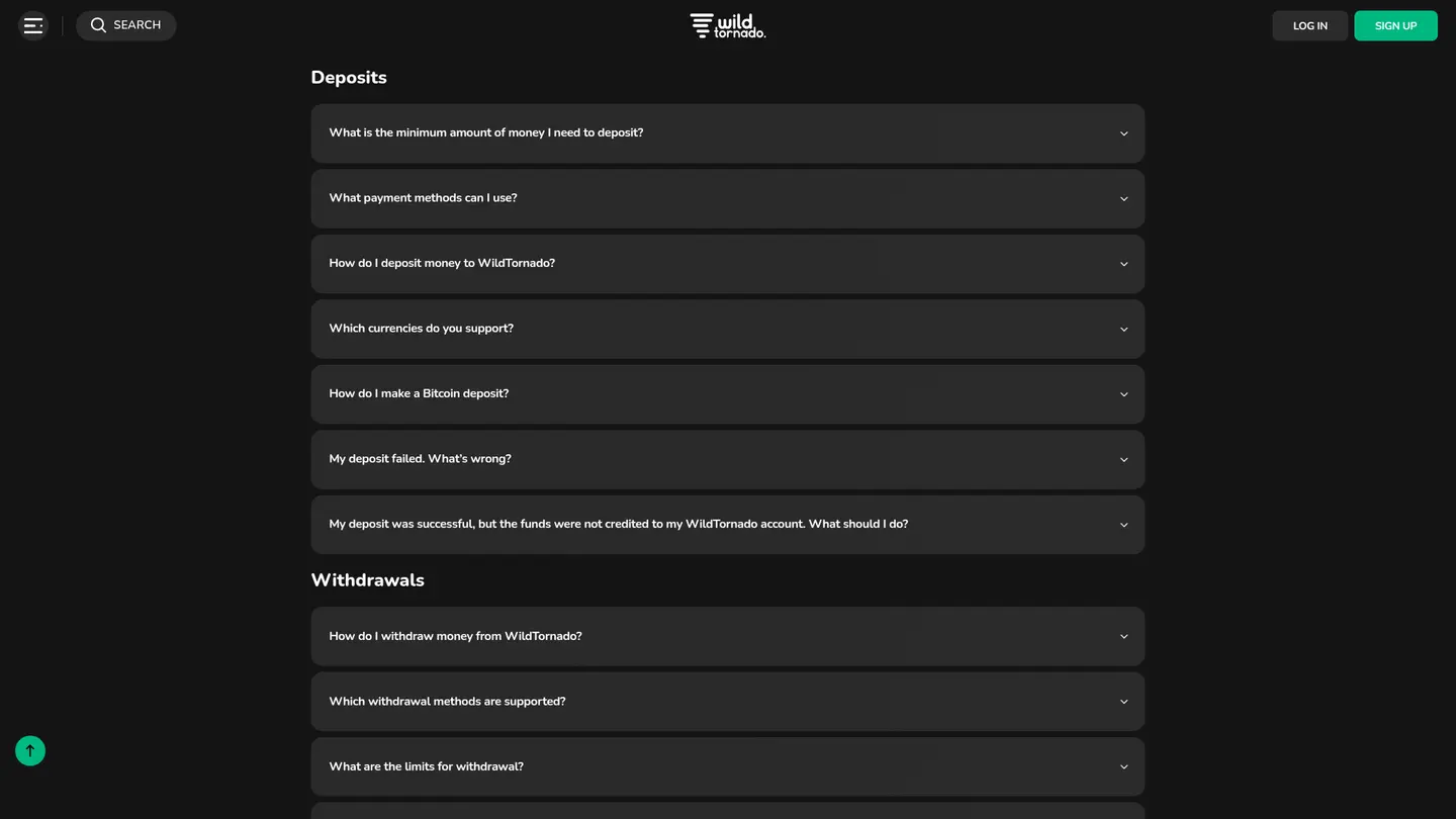 WildTornado Casino — Support in detail