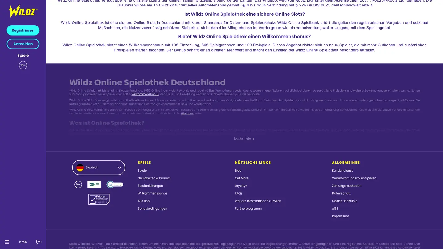 Wildz Casino DE — Payment methods and licensing
