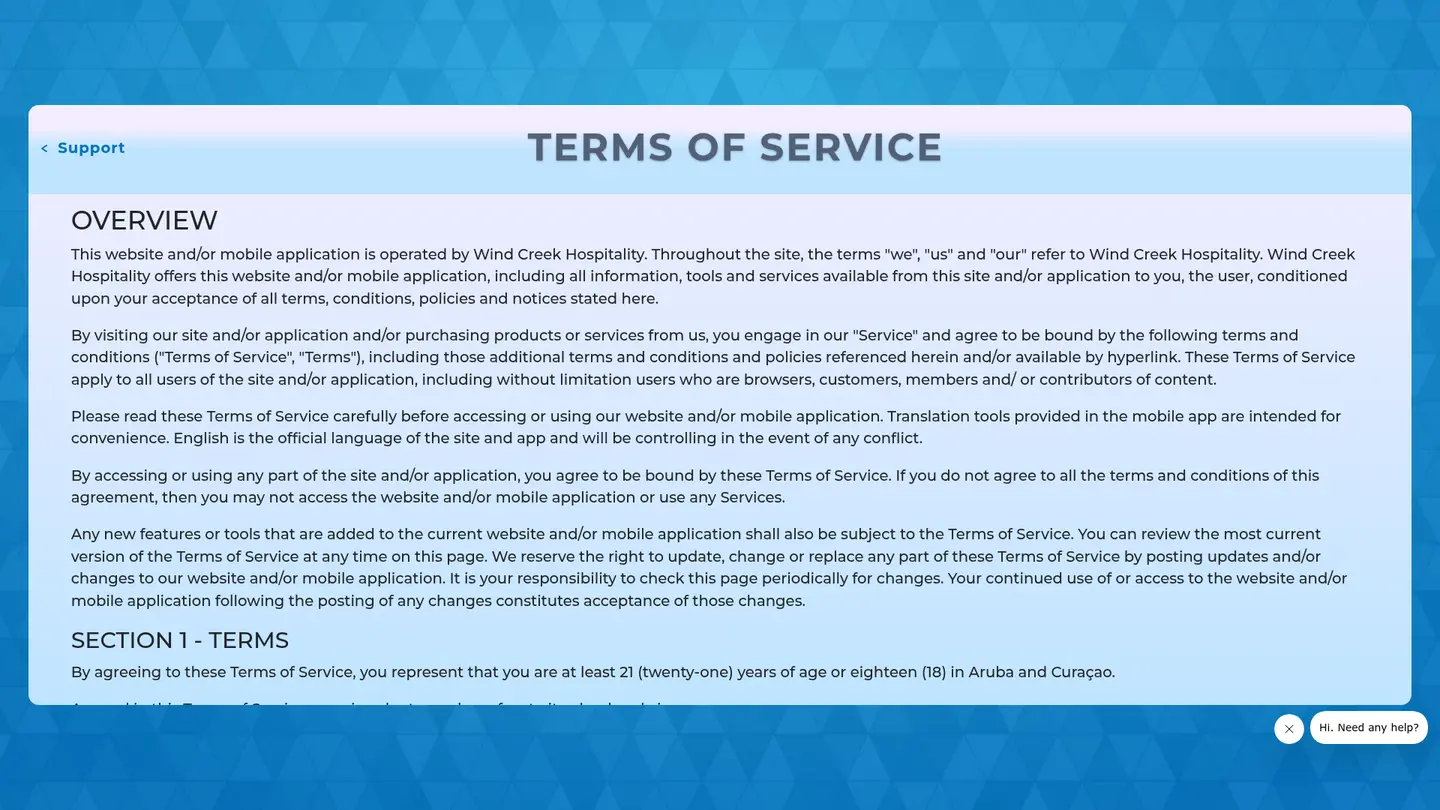 Wind Creek Social Casino — Withdrawal terms