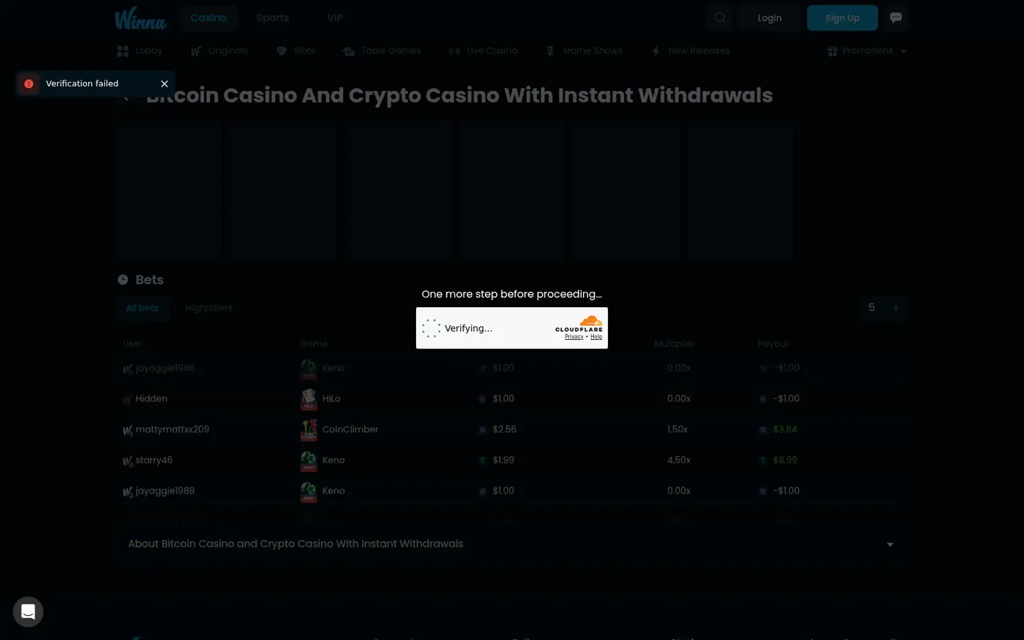 Winna Casino — Banking