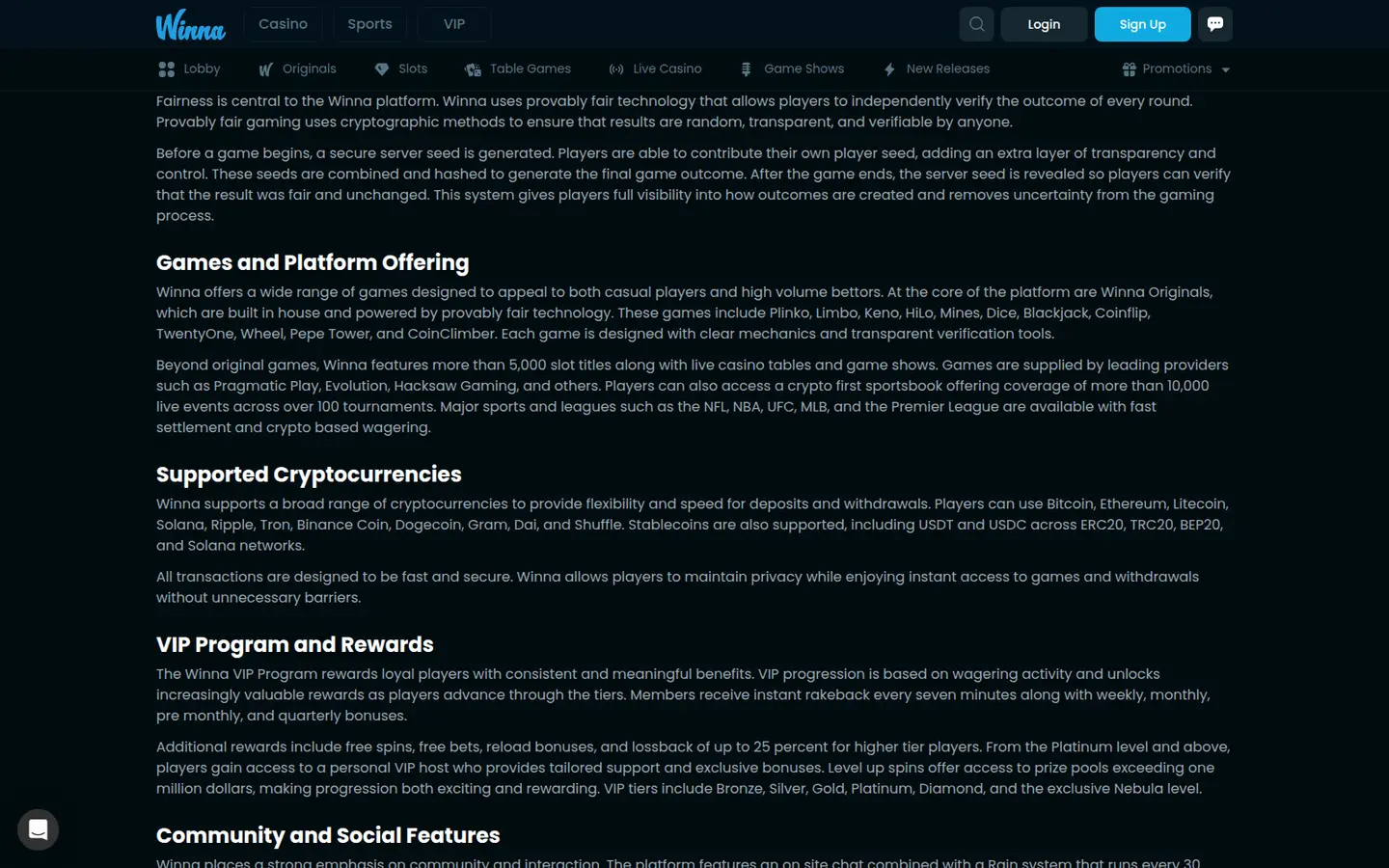 Winna Casino — Support in detail