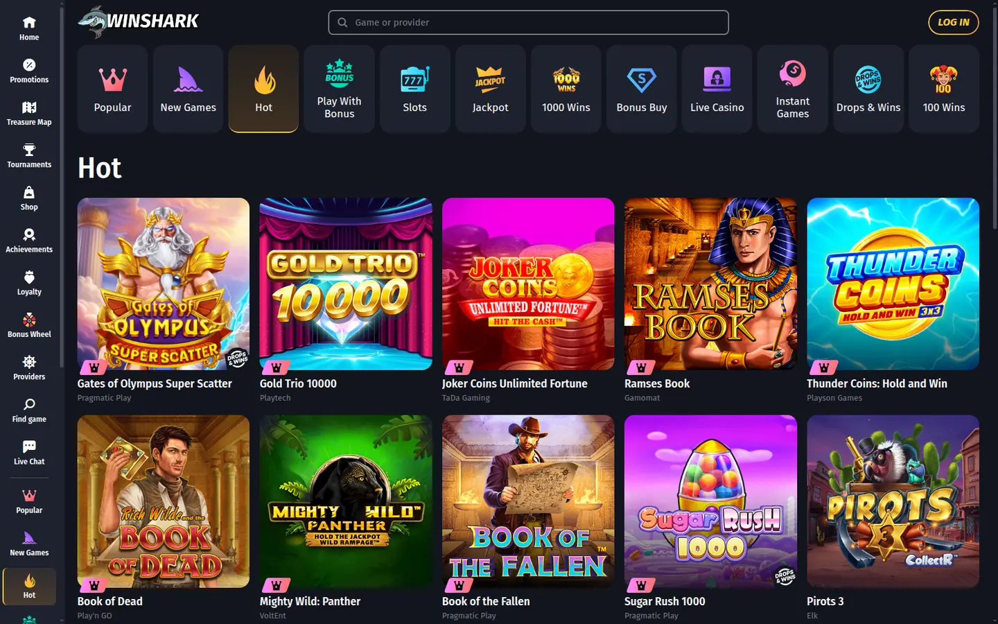 Winshark Casino — Game lobby