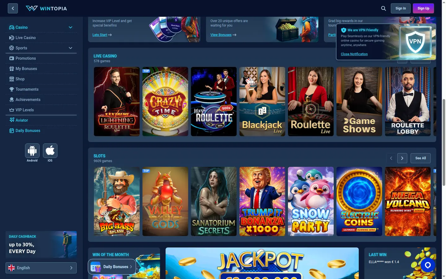 Wintopia Casino — More of the lobby