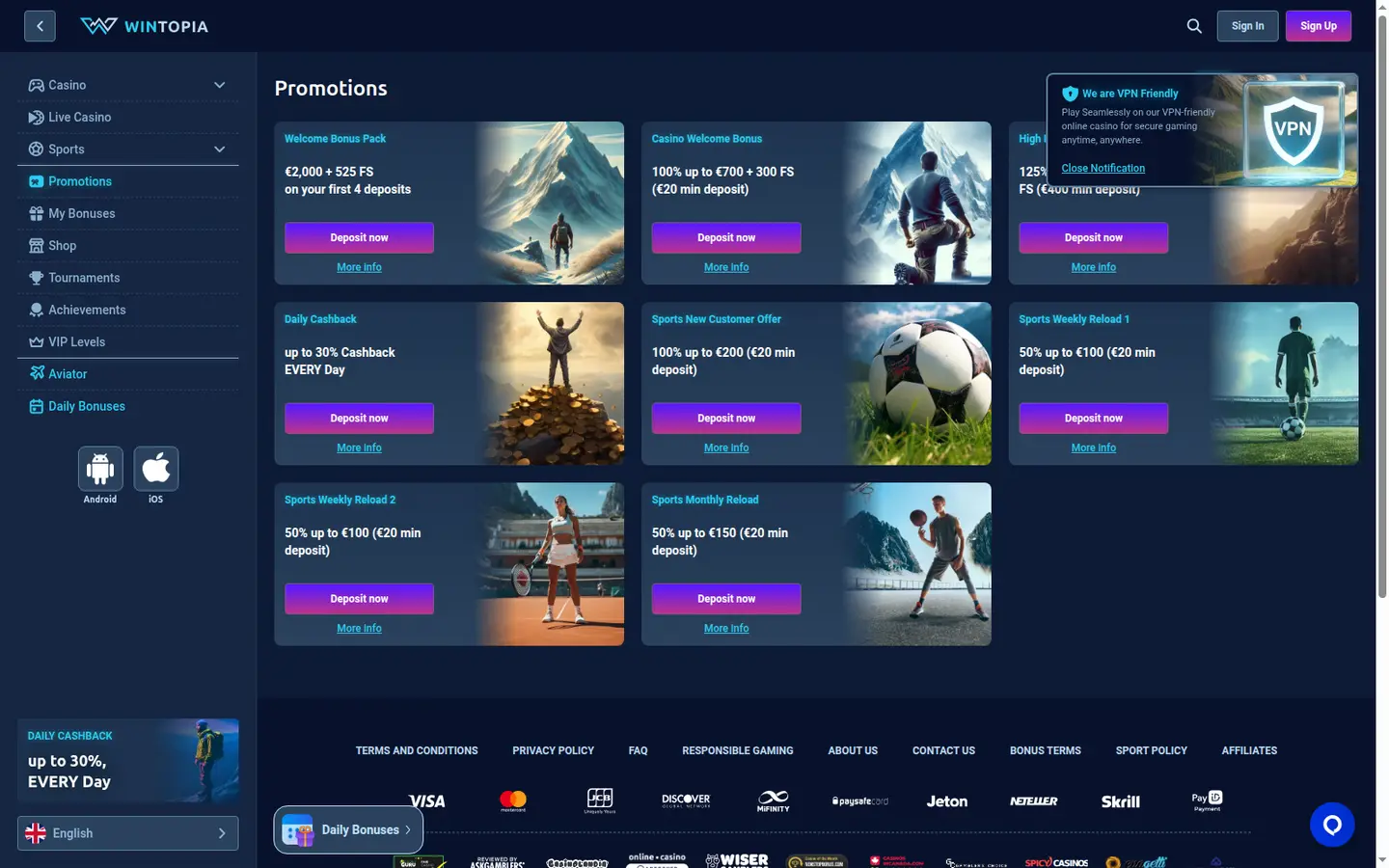 Wintopia Casino — Promotions