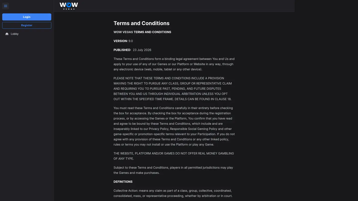 WOW Vegas Casino — Withdrawal terms