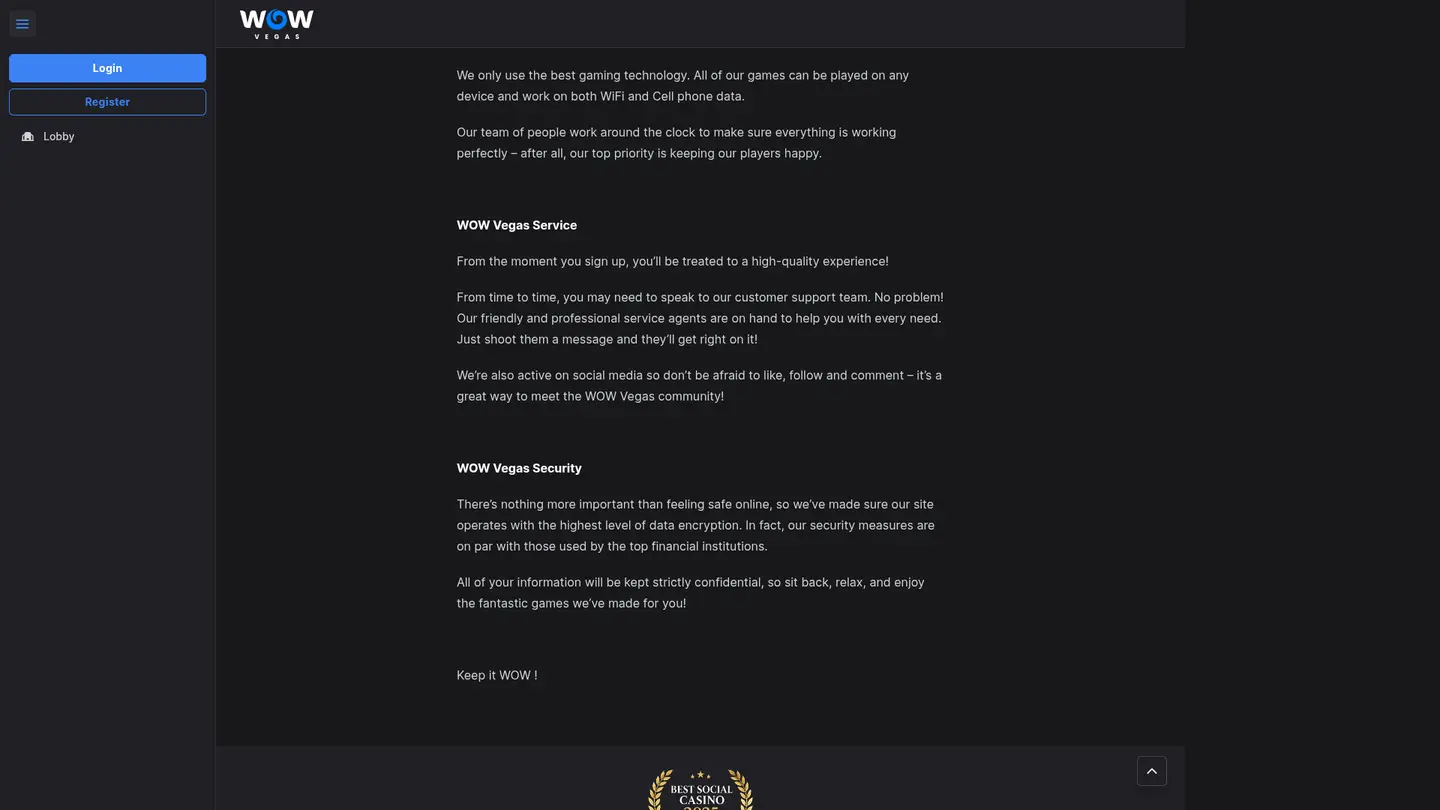 WOW Vegas Casino — Support in detail