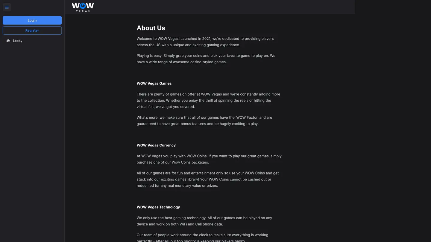 WOW Vegas Casino — Support and licensing