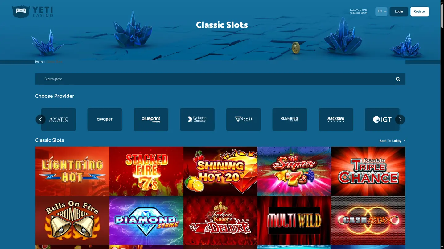 Yeti Casino — Game lobby