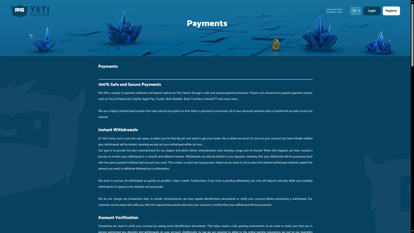 Yeti Casino — Banking