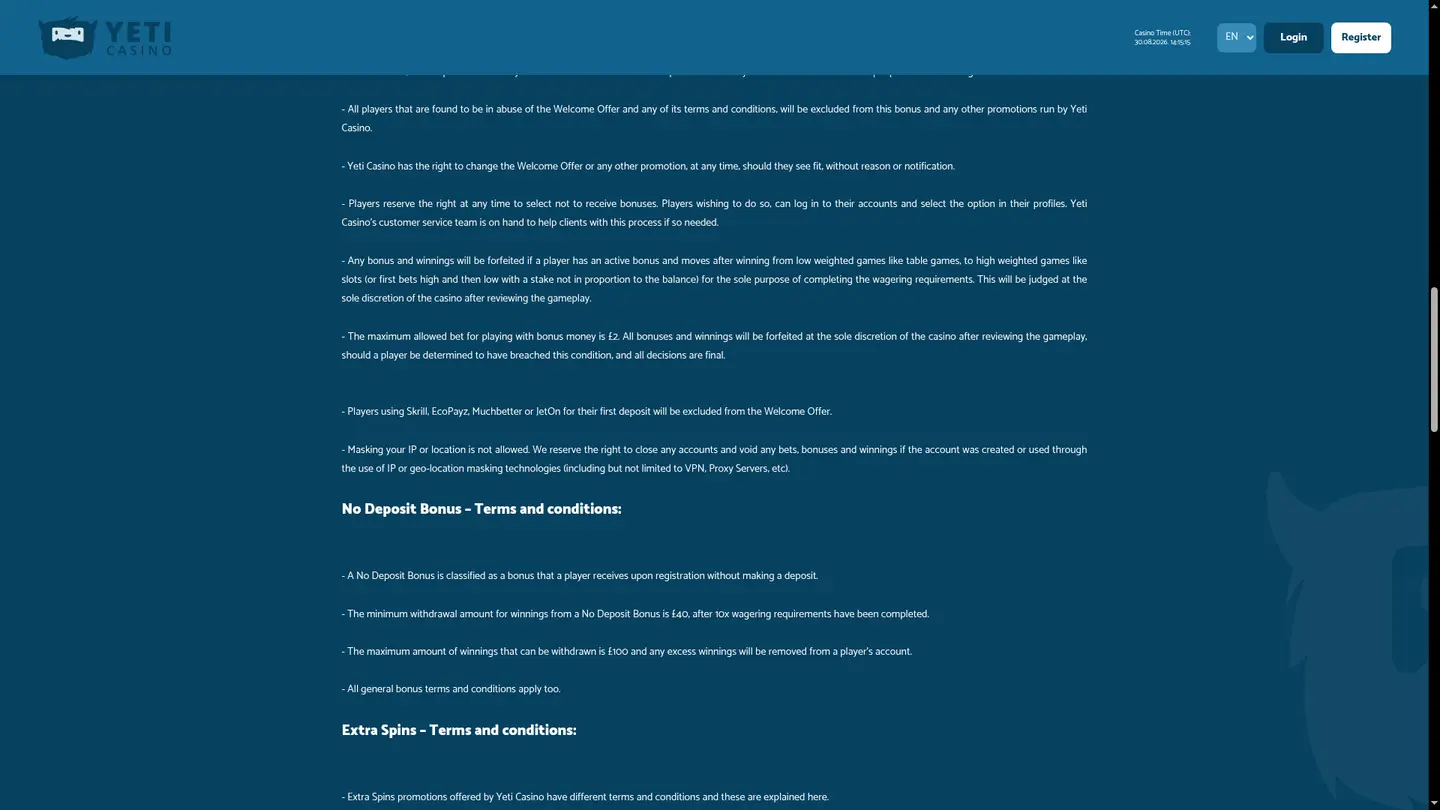 Yeti Casino — Offers in detail