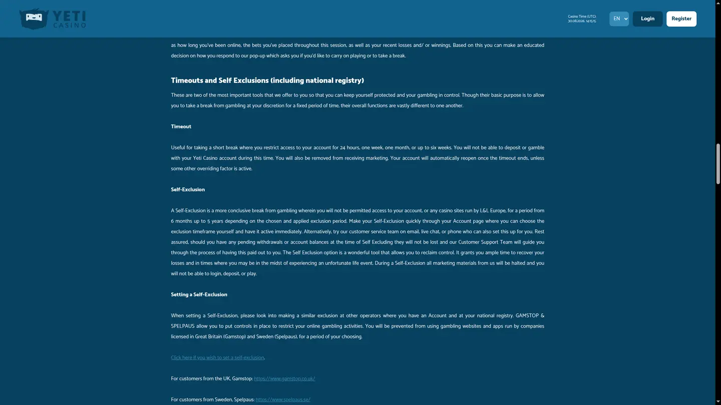 Yeti Casino — Support in detail