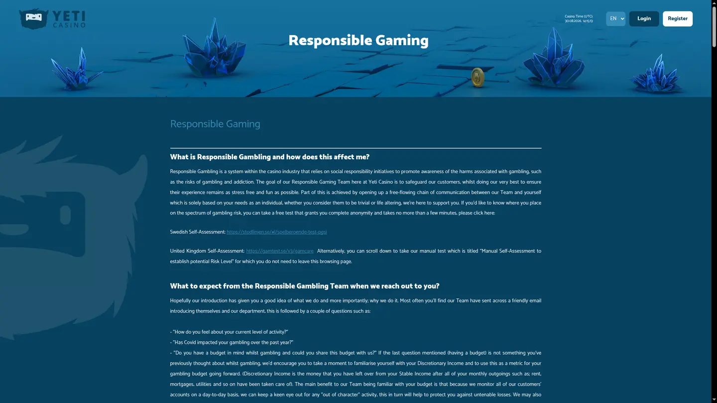 Yeti Casino — Support and licensing