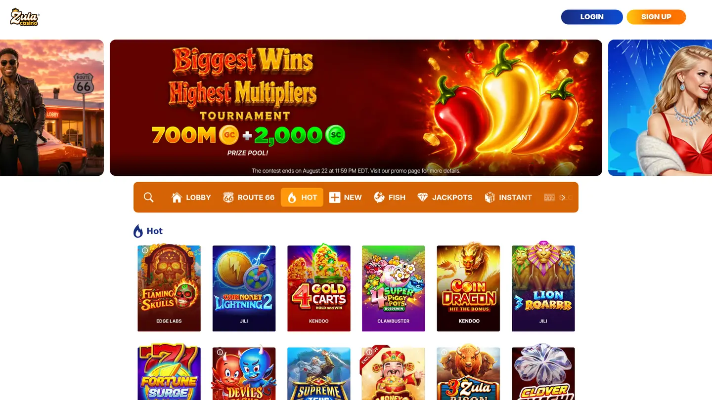 Zula Social Casino — Game lobby