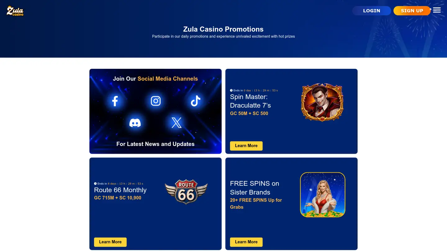 Zula Social Casino — Promotions