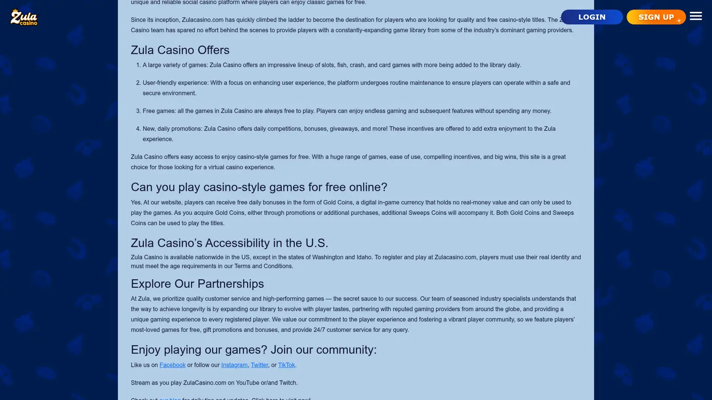 Zula Social Casino — Support in detail